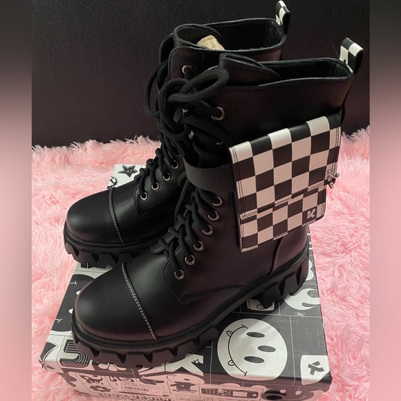 koi Shoes Koi Fuelled Up Banshee Checkered Combat Boots Poshmark
